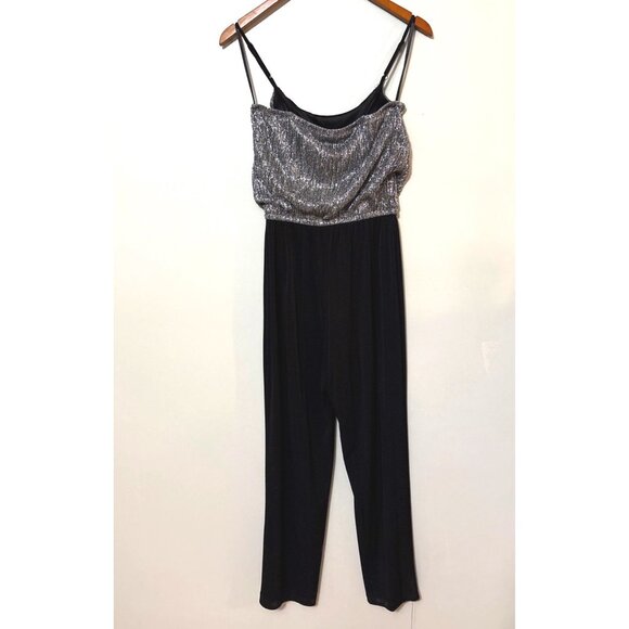 NWT Sweet Storm Silver Metallic and Black Jumpsuit Med Holiday Party Formal - Picture 4 of 10